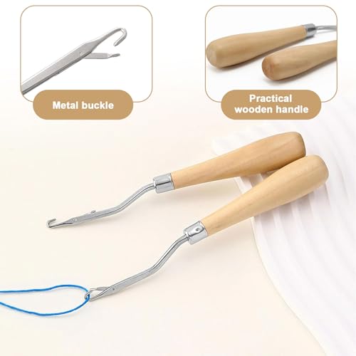 2 Stück Knüpfnadel,Häkelnadel Holz,Häkelnadel,Crochet Hook,Fangnadel,Häkeln Knüpfhaken Gebogene Häkelnadeln,Teppichherstellung Stricken,Für Teppichherstellung Haarverlängerung Und Für Bastelprojekte