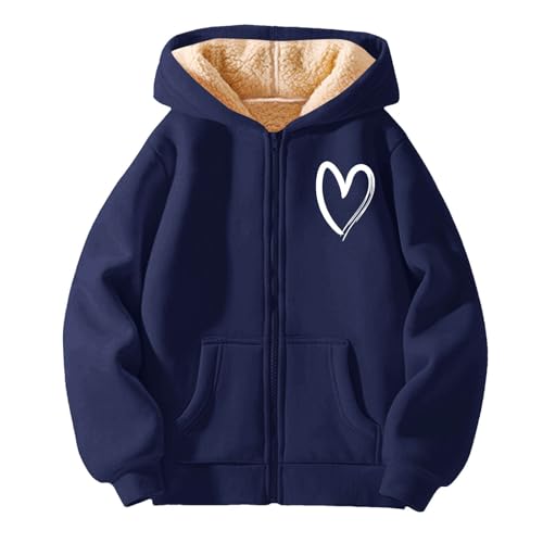 Fleece Jacket Girl Casual Full Zip Up Hoodie Warm Sherpa Lined Smile Heart Print Sweatshirt Fall Winter Coat with Pockets3