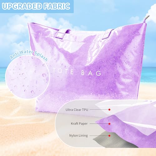 Image of KALIDI PVC Zipper Tote Bag, Jelly Kraft Paper Beach Bag Large Hobo Carry All Travel Shopping Handbag Plastic Shoulder Bag
