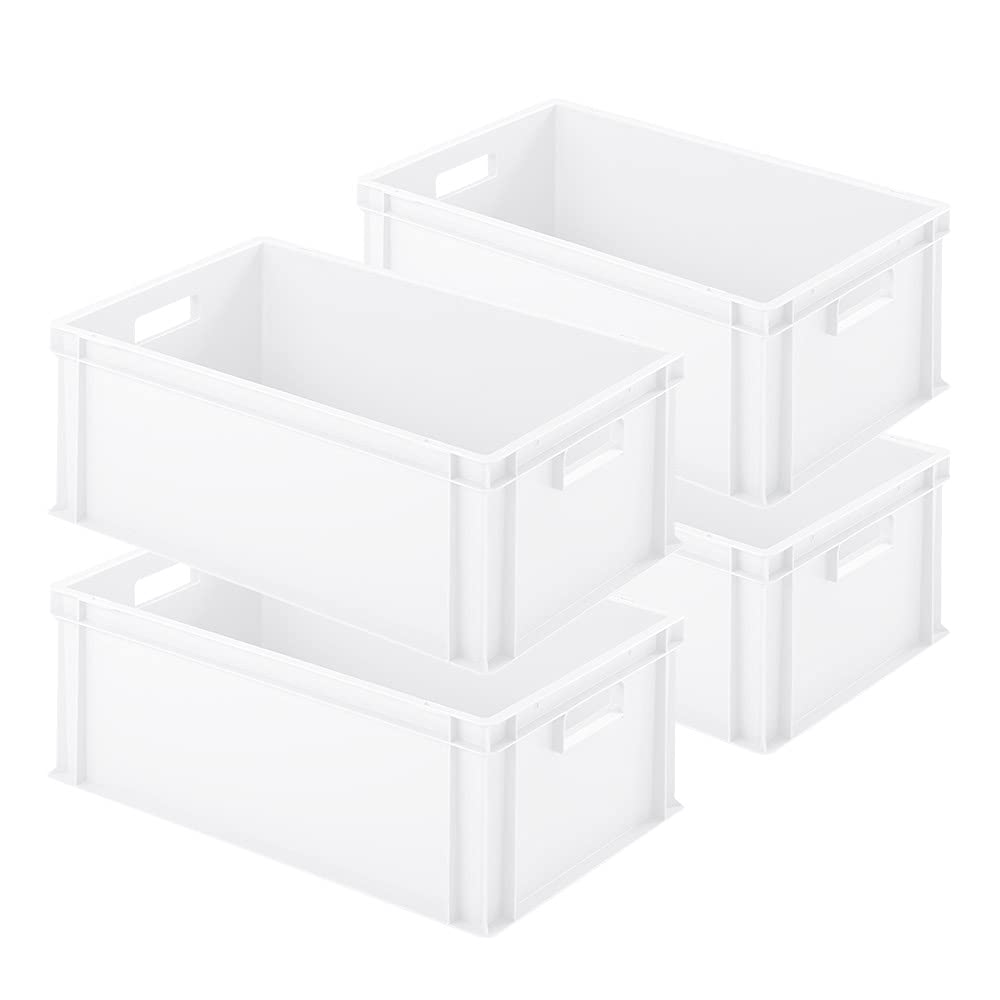 4 pojemniki euro z 2 prześwitującymi uchwytami, dł. x szer. x wys. 600 x 400 x 220 mm, 45 litrów, białe