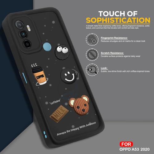 Image of AESTMO Back Case Cover for Oppo A53 2020 Cover | Cute Fun Cartoon 3D Ball | Coffee Silicone Case | Full Body Protection | Camera Protection Back Cover for Oppo A53 2020 (Black)