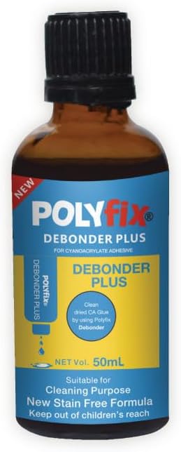 Debonder Plus for Cleaning for Removing Dried cyanoacrylate Adhesive from Any Surface or Clothing, Cleaning Spilled Over Dried Glue Works Quickly. 50ml Brown
