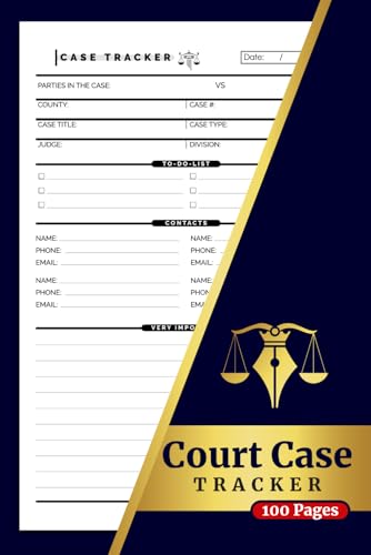 Court Case Tracker: Case Filing Organizer for Lawyers, Attorneys, & Paralegals | 100 Pages