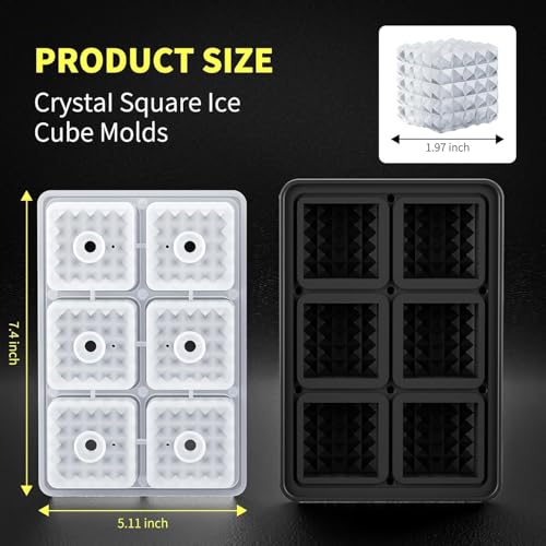 Image of Premium Large 3D Crystal Square Ice Cube Tray, Silicone Molds for Chilling Drinks, Chocolates, Juice, Jelly and Many More. (Black)