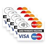Paquete de 5 pegatinas autoadhesivas de 12 cm x 10 cm para tarjetas de bienvenida sin contacto – negocios, tienda, tarjeta de débito, Visa, Maestro SG050