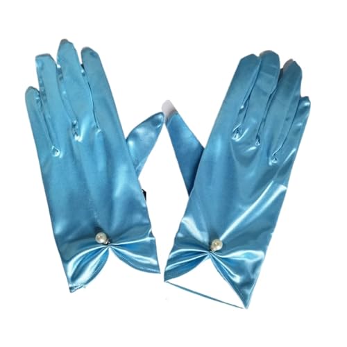 Guantes de boda para mujer de satén blanco cortos con perlas