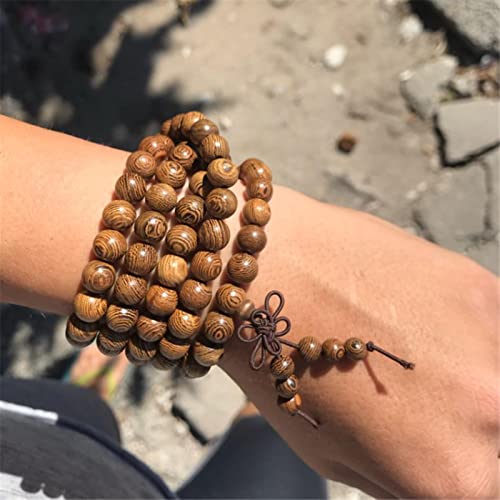 Mala perles de prière bouddhistes 108 perles, bracelet yoga en bois naturel - 3