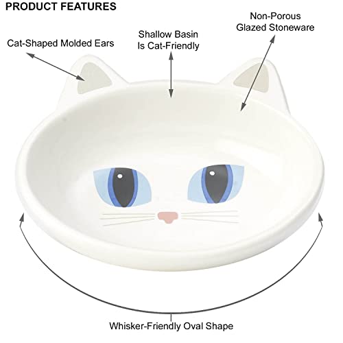 Petrageous 10012 Oval Frisky Kitty Stoneware Cat Bowl 5.5-Inch Wide And 1.5-Inch Tall Saucer With 5.3-Ounce Capacity And Dishwasher Safe Is Great For Cats, White #TOP3