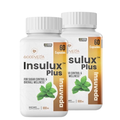 Image of Insulux Plus Blood Sugar Support Capsules | Helps Support Glucose Balance with Gymnema, Karela & Jamun | 100% Ayurvedic Herbal Supplement with 12 Plant Based Ingredients | Metabolism & Energy Support | 60 Capsules (Pack of 2)