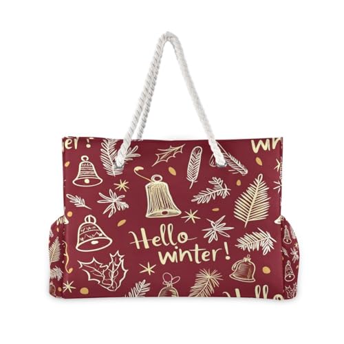 Large Beach Bags Totes Canvas Tote Shoulder Bag Red Christmas Elements Water Resistant Bags for Gym Travel Daily2
