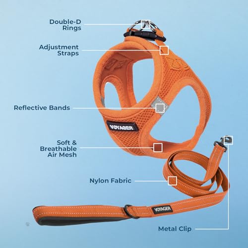 Image of Voyager Step-in Air All Weather Mesh Harness and Reflective Dog 5 ft Leash Combo Neoprene Handle, for Small, Medium and Large Breed Puppies by Best Pet Supplies - Orange (Matching Trim), XL