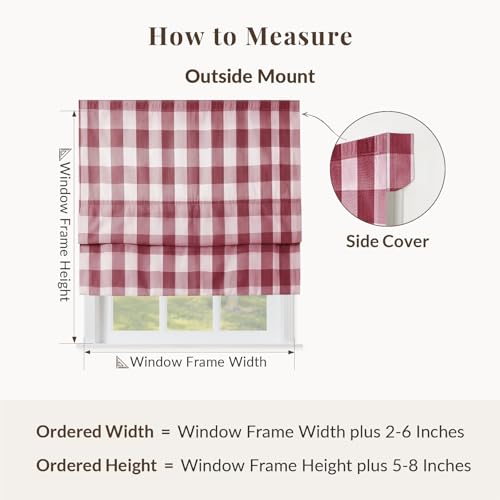 Image of TWOPAGES No Drill Cordless Buffalo Plaid Roman Shades Gingham Checkered Roman Blinds for Windows, Custom Made Room Darkening Blinds Farmhouse Shades, Red Grid, 1 Piece