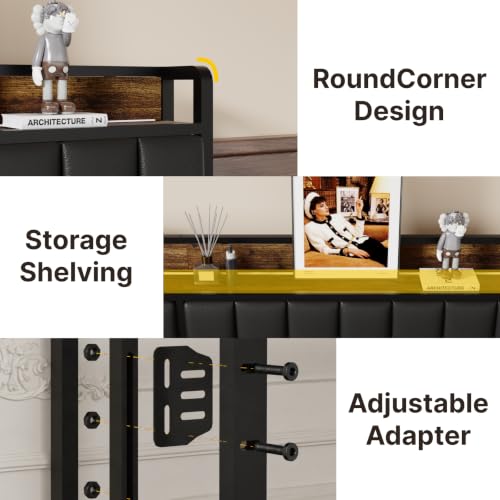 Image of King Size Upholstered Headboard with LED Lights & Charging Station, PU Upholstery, King Headboard Only, Height Adjustable, Attach Frame, Sturdy and Stable, Easy Assembly