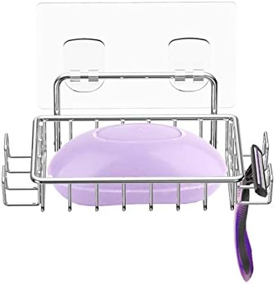 Nieifi Bar Soap Holder for Shower Wall with 4 Hooks, Stainless Steel Adhesive Soap Dish for Bathroom, Silver