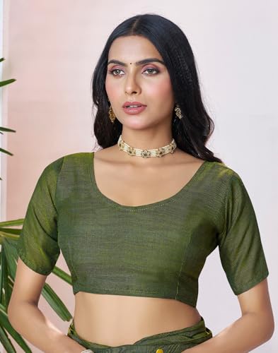 Image of SIRIL Women's Cotton Linen Sequence Saree With Unstitched Blouse Piece