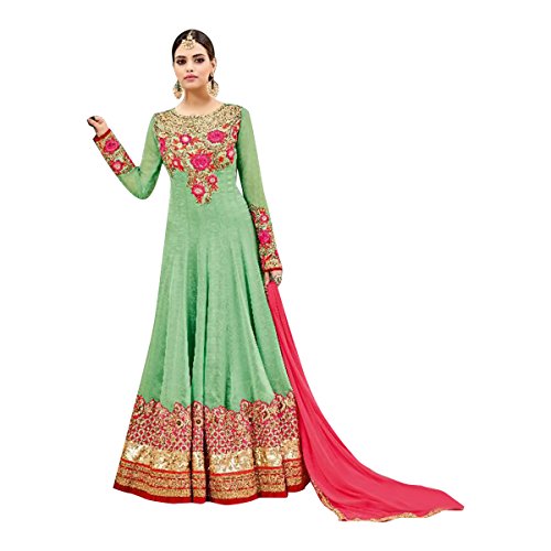 Anarkali costume vert brodé vêtement ethnique femme georgette semi-stitched 392