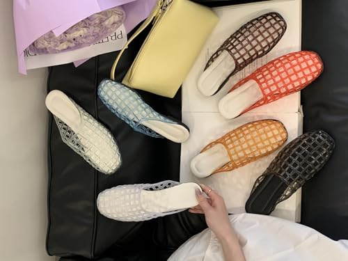 Jelly Mesh Ballet Flats for Women Clear Jelly Sandals Slip On Mule Slides Slippers - Trendy Breathable Causal Comfortable Walking Lightweight Running Beach Travel Cruise Vacation Standing All Day4