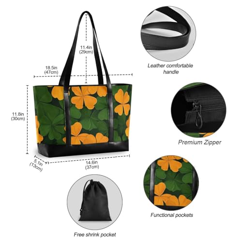 KLL Orange Green St. Patrick's Clover classy 14 inch laptop bag with zipper diaper bag tote Large Handbag for Pool Gym Grocery Travel with lunch maletín para laptop mujer4