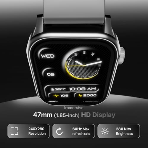 Fire‑Boltt Rise Smart Watch 1.85″ HD Display with Bluetooth Calling, AI Voice Assistant, Rotating Crown, SpO2 & Heart Rate Monitor, 120+ Sports Modes,IP67 Waterproof Smart Watch for Men & Women - Grey