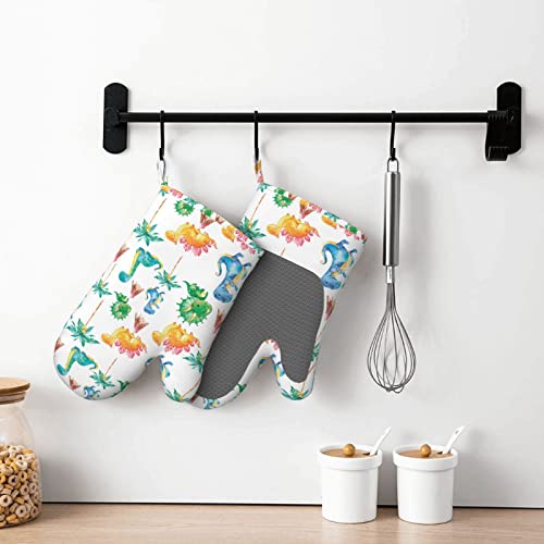 Silicone Oven Mitts Dinosaur Heat Resistant Soft Cotton Lining Kitchen Gloves Set Of 2 Non-Slip Reusable Pot Holder For Microwave Bbq Cooking Baking Grilling #TOP4