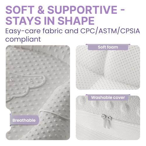Image of Twins Baby Play Mats for Floor Activity Gym - 5-in-1 Support Cushion Baby Play Mat Tummy Time Mat for Supervised Bonding with Arch, Plush Toys, Flashcards & Developmental Book - Grey