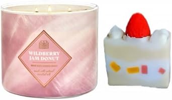 White Barn -Bath & Body Works- 3-Wick Scented Candle 14.5 OZ Burns 25-45 Hours and Strawberry Cake soap Wildberry Jam Donut
