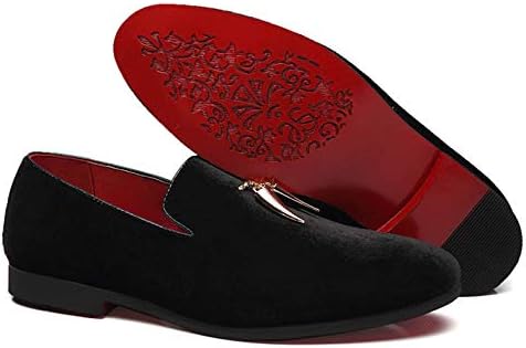 Santimon Loafers Shoes Men Fashion Slip on Metal Fringed Round Toe Velvet Smoking Slipper Moccasins Driving Shoes Black 5.5 D(M) US | Image 4