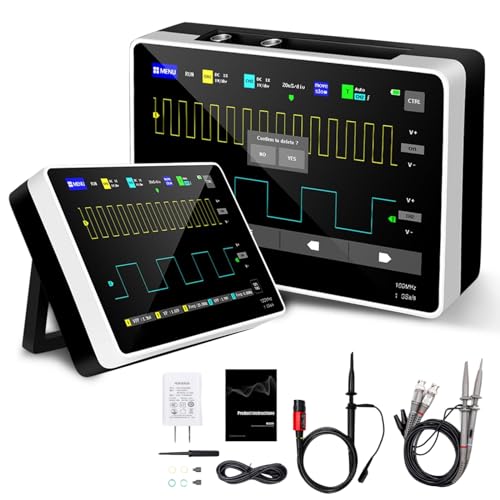 [FNRSI Upgraded 1013D Plus 100X Probe] Oscilloscope Portable Digital Tablet Oscilloscope with 2 Channels 100Mhz Bandwidth 1GSa/s Sampling Rate 7" TFT LCD Touch Screen 100X High Voltage