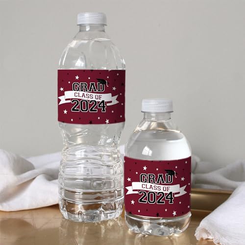 Graduation Party Water Bottle Labels Class of 2024 - Water Bottle Waterproof Wrappers - 24 Stickers (Maroon) - Thumbnail 5
