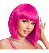 YOUNIGA Hot Pink Bob Wig With Bangs 12 Inch Short Synthetic Fiber Bob Wigs for Women Short Bob Wi...