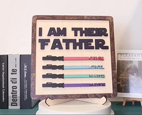 Personalized Custom Colors Names Sabers Wooden Signs I Am Their Father Engraved Family Name Plaques For Dad Papa Desk Decor Plaques For Father Papa Daddy Grandpa Gifts For Fathers Day #TOP1
