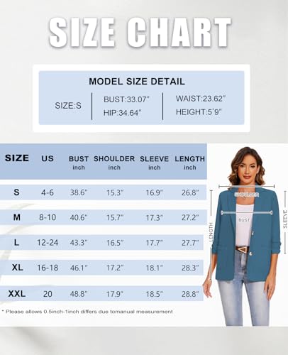 Womens Cotton Linen Blazer 3/4 Ruched Sleeve Lightweight Spring Summer Lapel Button Casual Blazers with Pockets4