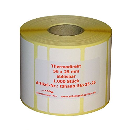 Lot de 1000 étiquettes thermiques sur rouleau - 56 x 25 mm - Manchon de 25 mm - Amovible Cover