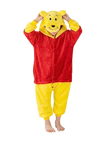 SCOPUCI Unisex Children Animal Onesie Pajamas Kids Flannel Halloween Cosplay Costume/Homewear/Sleepwear(Yellow Bear 4-5 Years)
