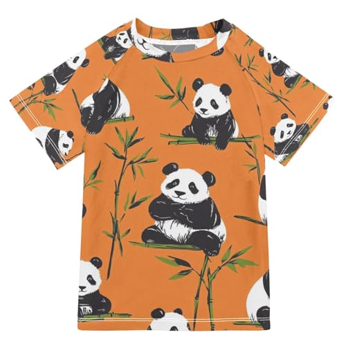 Jucciaco Boys Swing Shirts Panda Bear Orange Bamboo Rashguard Short Sleeve Kids T-Shirts Sun UPF 50+