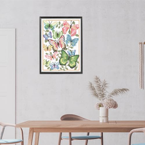 Image of FREEBLOSS Cross Stitch Kits Butterfly Cross Stitch Wall Hanging Stamped Cross Stitch Kits for Beginners Counted Cross Stitch Kits Embroidery Kits Arts Craft Kits for Gift Home Decor
