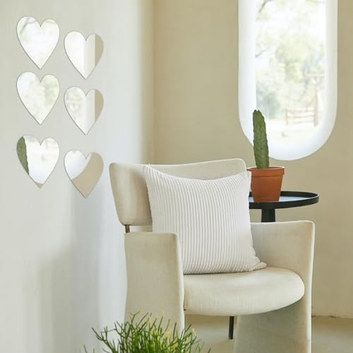 IMIKEYA 6 Pçs Coração Espelho Decalque Da Parede 3D Coração Espelhos Decoração Da Arte Da Parede Esp