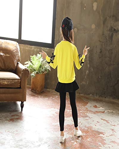 Image of Cute Little Girls Cartoon Printed Long Sleeve Top & Pant (7-8Years, Pantskirt Yellow)