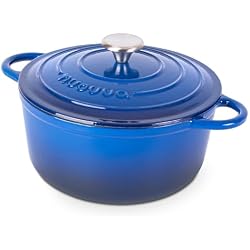 Cast Iron Pot with Lid-Non-Stick Ovenproof Enamelled Casserole Pot, Oven Safe up to 500° F-Sturdy Dutch Oven Cookware - Dark Blue, 5-Quart, 24cm by- Nuovva