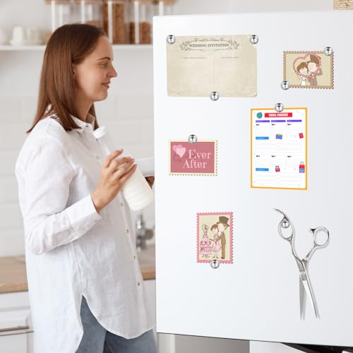 Hapric 24Pcs Refrigerator Magnets, Small Fridge Magnets Push Pin Magnets for Whiteboard, Refrigerator, School,Office,Kitchen (12x16mm), Silver