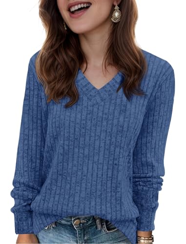 Womens Tunic Sweaters V Neck Long Sleeve Shirts Casual Fall Tops Lightweight Fashion Clothes 2025