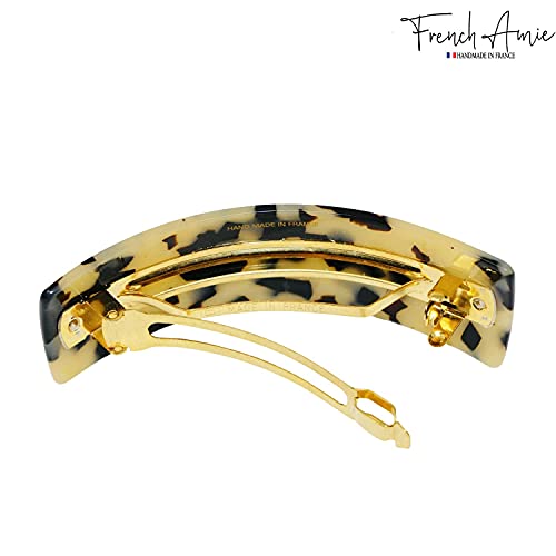 French Amie Bold Curve Large White Tokyo Handmade Strong Grip Celluloid Automatic Volume Hair Clip Barrette For Thick Hair For Women And Girls (White Tokyo With Golden Clasp) #TOP4