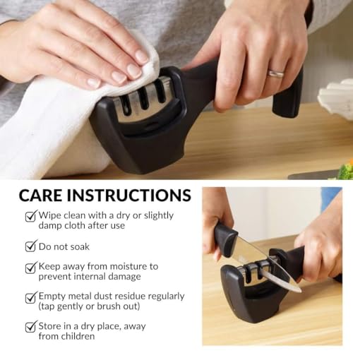 Image of Nestasia Knife Sharpener Tool for Kitchen, 3-Stage Stainless Steel Sharpener for Steel Knives with Ergonomic Handle & Non-Slip Base, Multi-Purpose Blade Sharpening Tool for Home Cooking