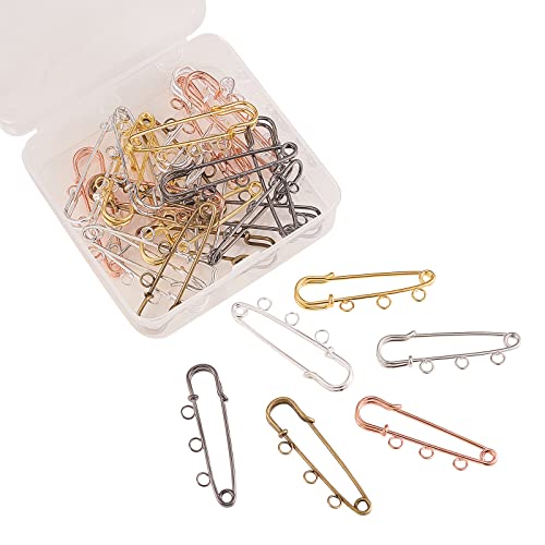 Image of LiQunSweet 30 Pcs 6 Colors Iron Heavy Duty Safety Pins with 3 Loops Metal Kilt Pins Needles Fasteners for Brooch Making Blanket Knitted Fabric Crafts