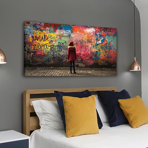 Toile Banksy Veste Rouge 18x36cm cadre en bois pour salon