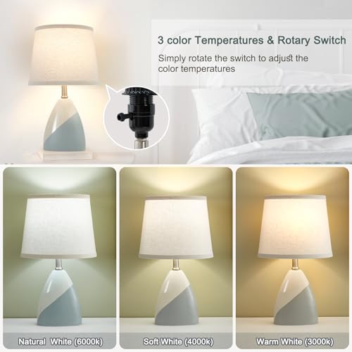 Luvkczc Table Lamps Set of 2, 19” Ceramic Table Lamp Beside Lamps Nightstand Lamp Modern Table Lamp for Living Room, Bedroom & Office Rocker Swtich, Blue White-LED Bulbs Included - Image 4