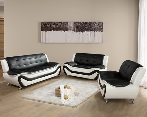 Vihogarly 3 Pieces Leather Living Room Furniture Set, Faux Leather