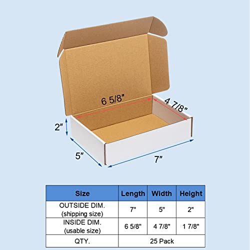 Wowxyz Shipping Boxes 7X5X2" 25 Pack - White Corrugated Cardboard Box Mailers For Small Business, Literature Mailer Box Packaging Supplies #TOP1
