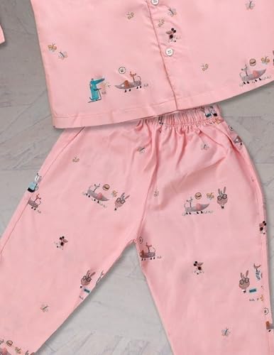 Image of MINIMATES Unisex Kids Cotton All Over Printed Night Suit Sleepwear Top & Pyjama Set Full Sleeve with Pockets for Girls & Boys with Buttons /Sleepwear for Girls /Night Dresses