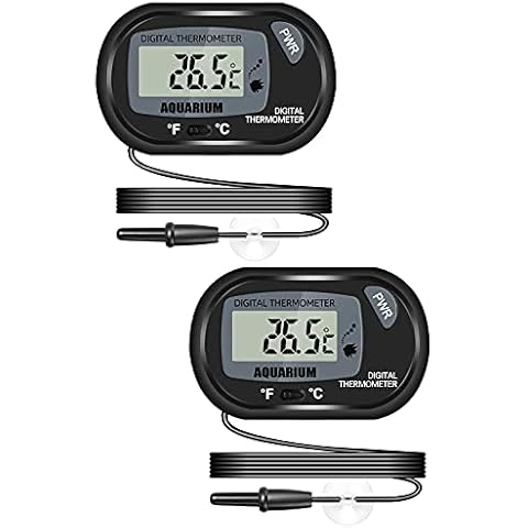 Thlevel 2 Stück Aquarium Thermometer LCD Digitalanzeige mit Saugnapf und Sonde für Reptilien, Inkubator, Aquarium, Gewächshaus Cover